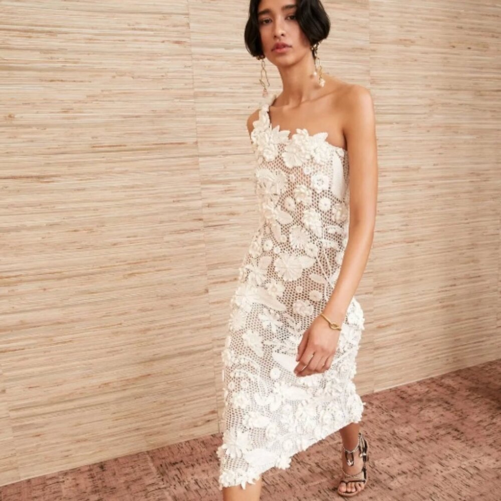 NWT ULLA JOHNSON Sydel Crochet Midi Dress in Ivory PS $1,395